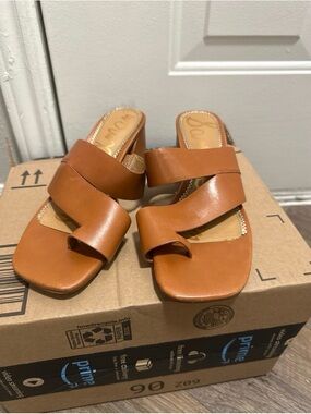 Sam Edelman Cognac Leather Twist Strap Mule Heel